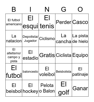 Espanol 2 Bingo Card