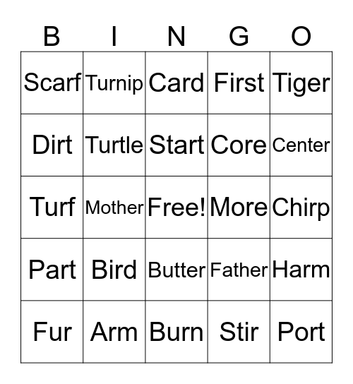 R-Controlled Vowels  Bingo Card