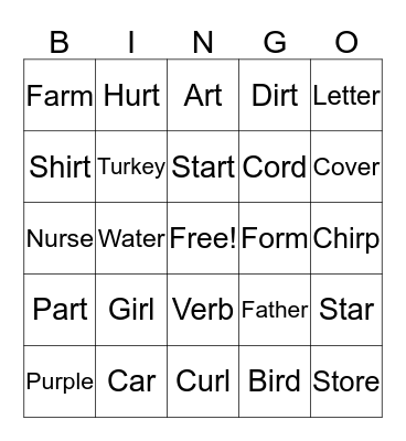 R-Controlled Vowels  Bingo Card