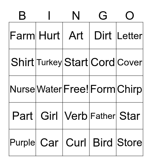 R-Controlled Vowels  Bingo Card