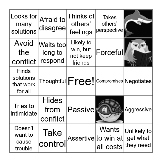 Animal Conflict Style Bingo Card