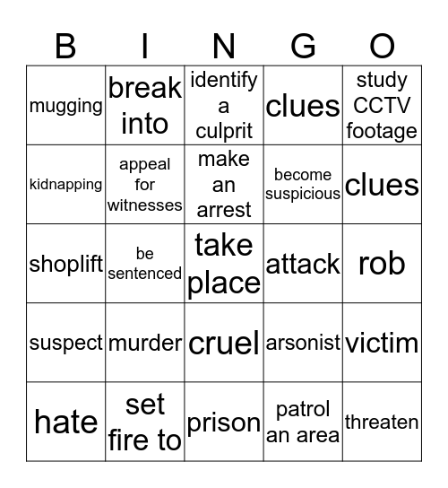 Crime Bingo Card