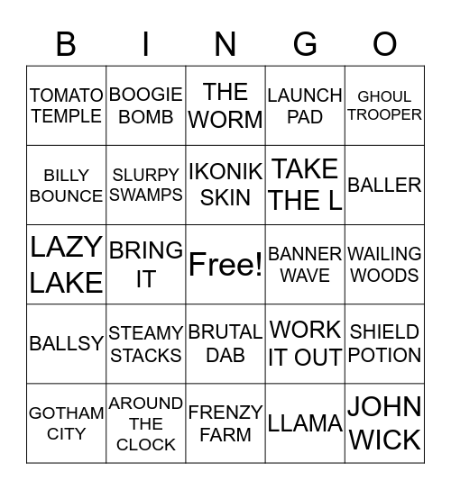 FORTNITE BINGO Card