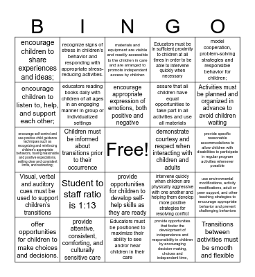 EEC Regulation Bingo Card