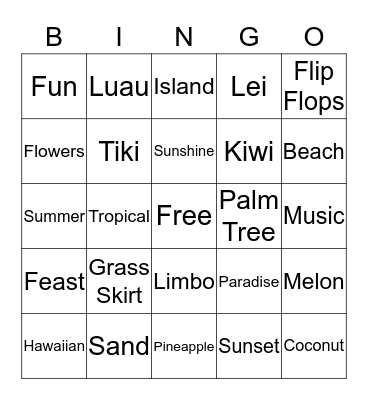 Sahley's Hawaiian Bingo Card