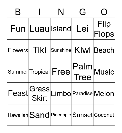 Sahley's Hawaiian Bingo Card