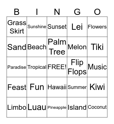 Shaley's Hawaiian Bingo Card