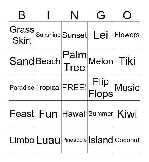 Shaley's Hawaiian Bingo Card