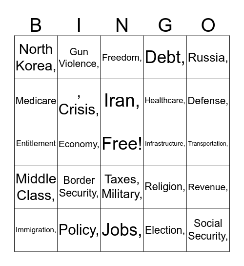 State Of The Union 2020 Bingo Card