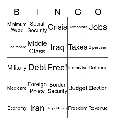 State of the Union 2020 Bingo Card