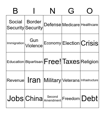 state of the union 2020 Bingo Card