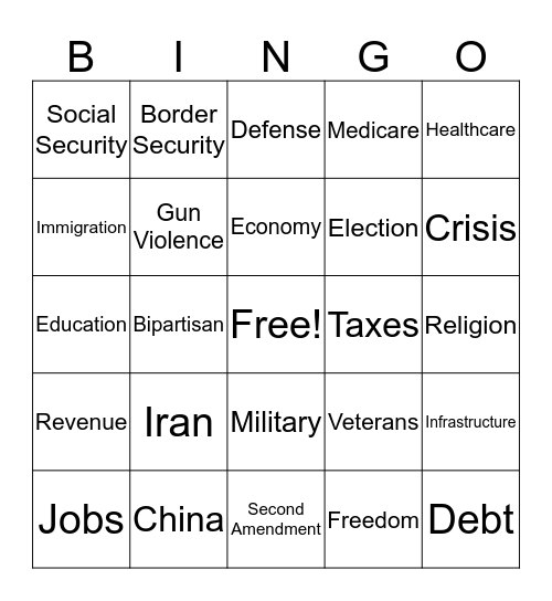 state of the union 2020 Bingo Card