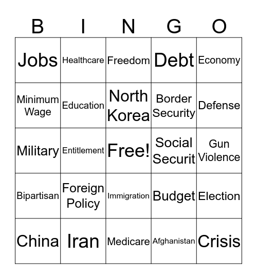 State of the Union 2020 Bingo Card