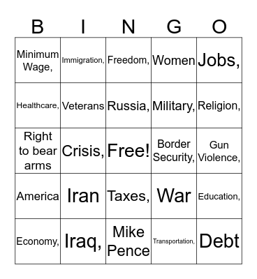 STATE OF THE UNION 2020 Bingo Card