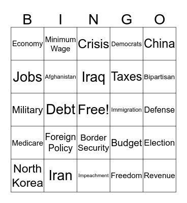 Joe state of the union Bingo Card