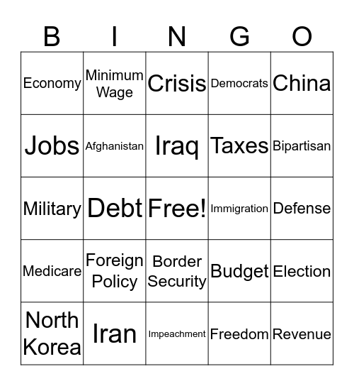 Joe state of the union Bingo Card