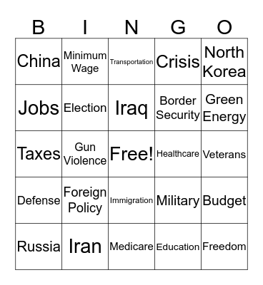 STATE OF THE UNION WHATS HE GONNA SAY????????????? Bingo Card
