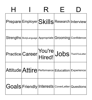 Interview Bingo Card