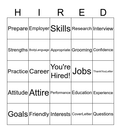 Interview Bingo Card