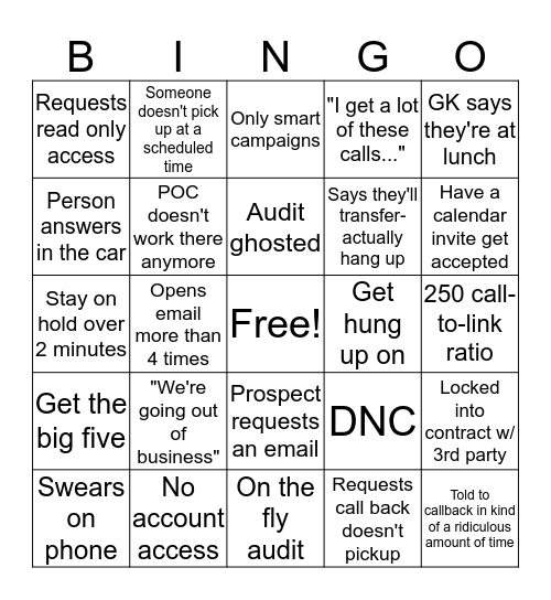 Sad Bingo Card