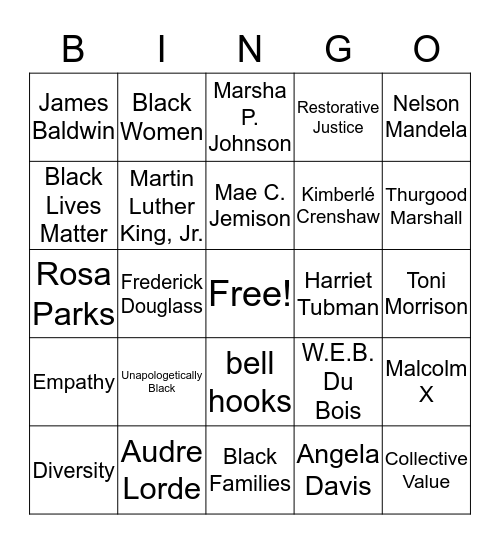 Black Lives Matter Bingo Card