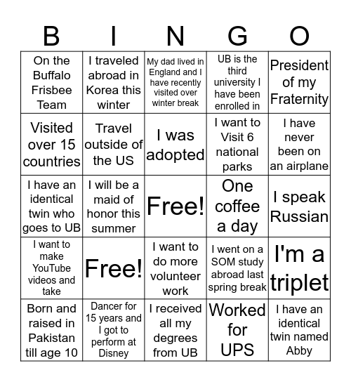 Honors Cohort 6 Bingo Card