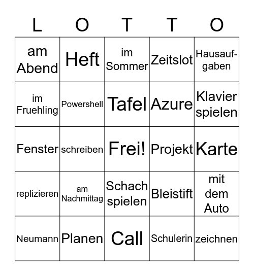 Zurueck zur Schule Bingo Card