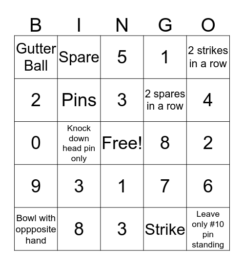 Bowling Bingo Card