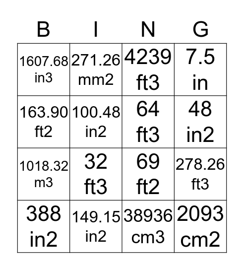 SA and Volume Bingo Card