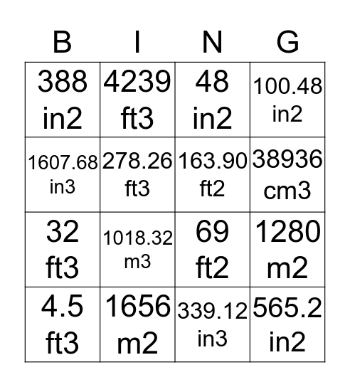 SA and Volume Bingo Card
