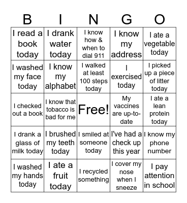 Healthy Tulare County Week Bingo Card