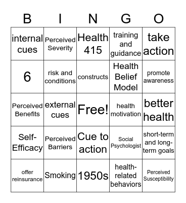 Health Belief Model Bingo Card