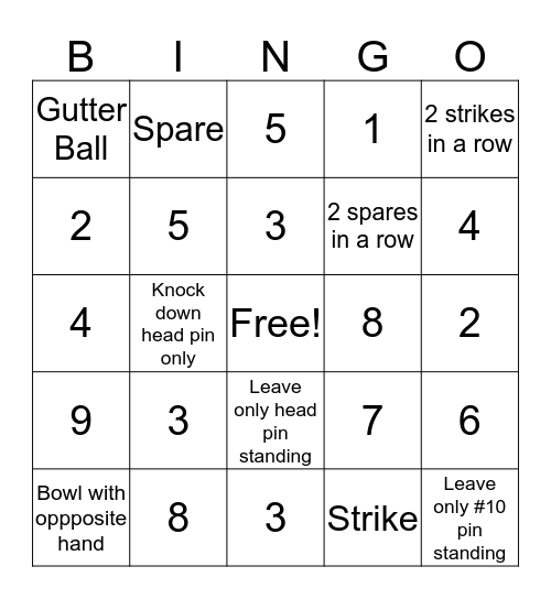 Bowling Bingo Card