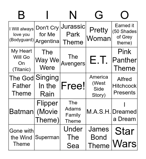 DD10 More Movie Songs! Bingo Card