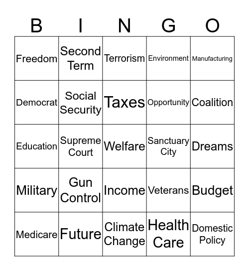 2020 SOTU Bingo Card