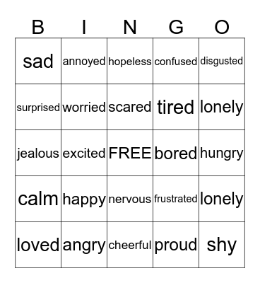 Feelings Bingo Card