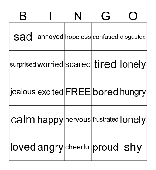 Feelings Bingo Card