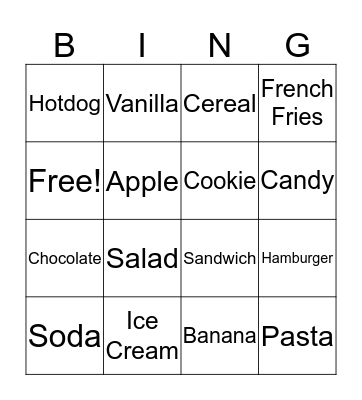 ASL Food Vocab Bingo Card