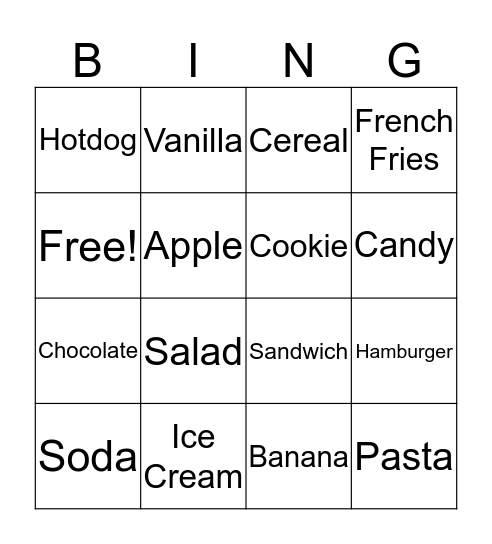 ASL Food Vocab Bingo Card