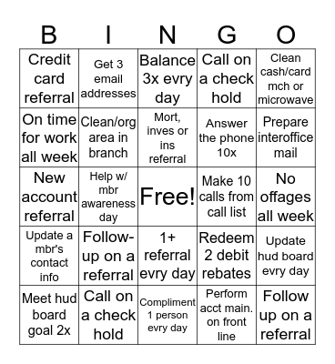 Front Line Bingo Card