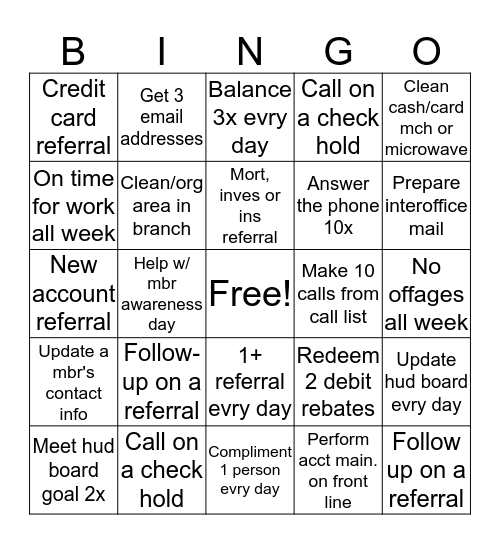 Front Line Bingo Card