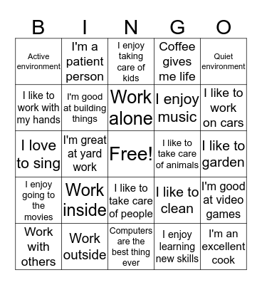 Career Goals Bingo Card