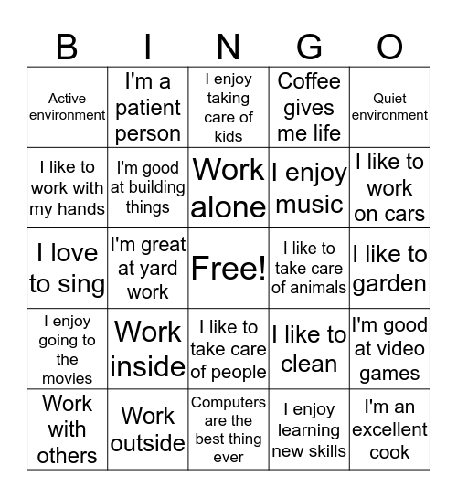 Career Goals Bingo Card