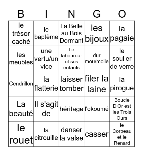 F3 -  Les Contes de Fée Bingo Card