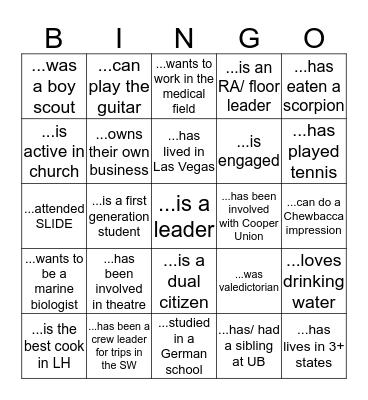 Leadership House 2020 Bingo Card