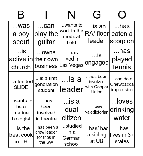 Leadership House 2020 Bingo Card