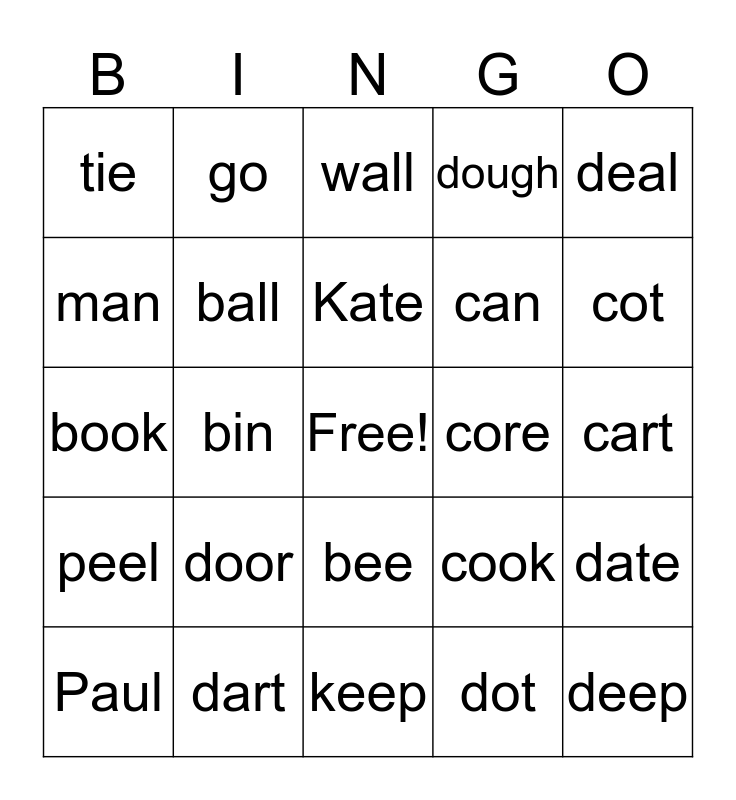 Minimal Pairs Bingo Card