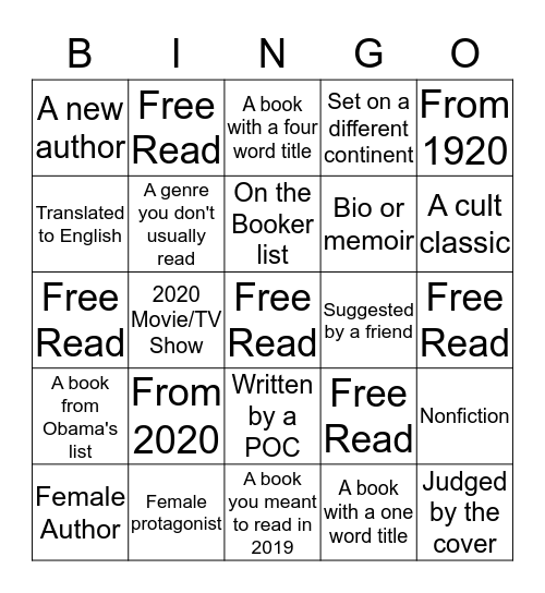 Book Bingo 2020 Bingo Card