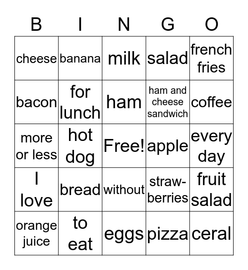 Unit 3A La Comida Bingo Card