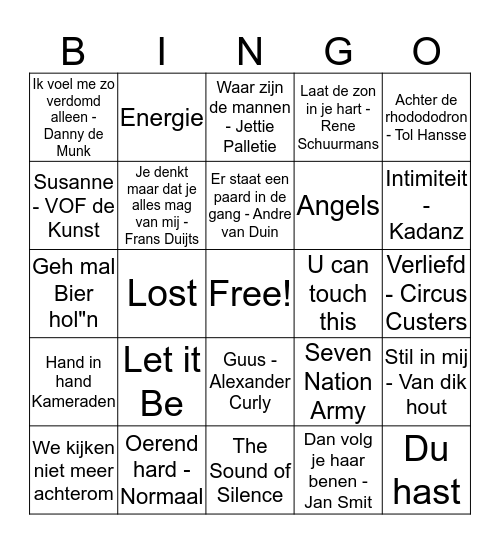 Muziek Bingo Barchvenne Bingo Card